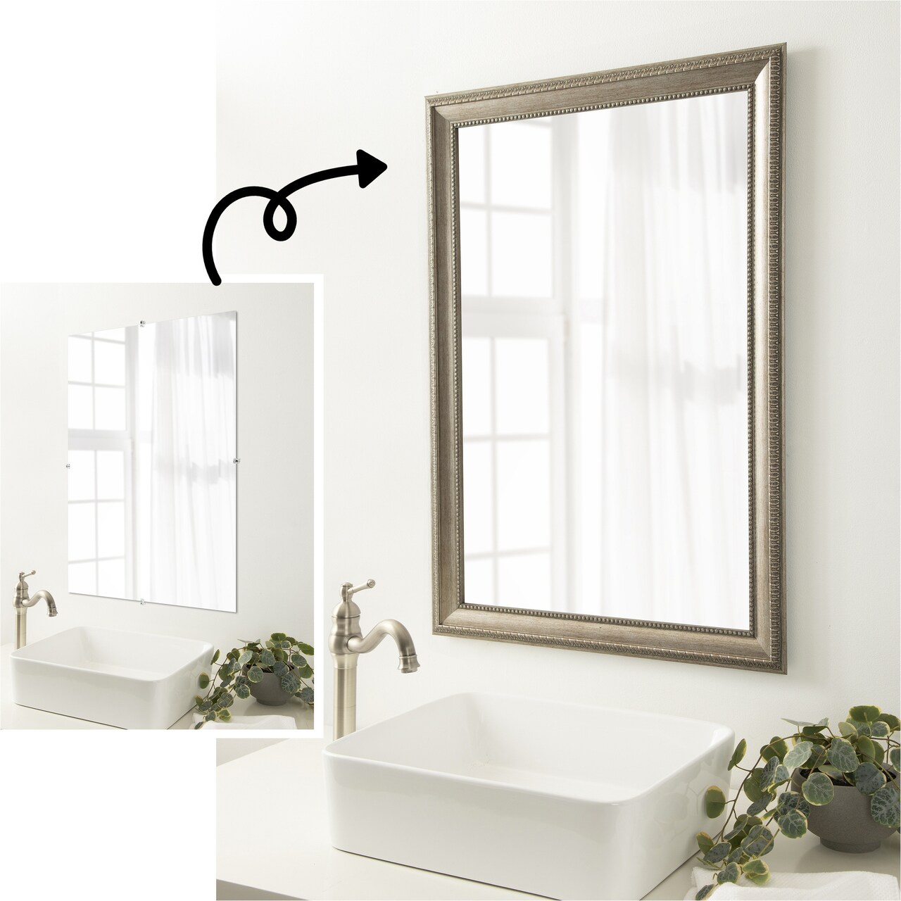 Amanti Art Mirror Makeover Bathroom Mirror Frame Border Kit - Fully Assembled Peel and Stick Frame - Mirror NOT Included - Lyla Ornate Silver Trim